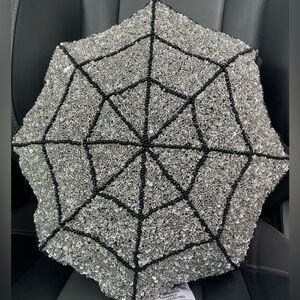 Halloween Beaded Spiderweb Throw Pillow - Black & Silver NEW